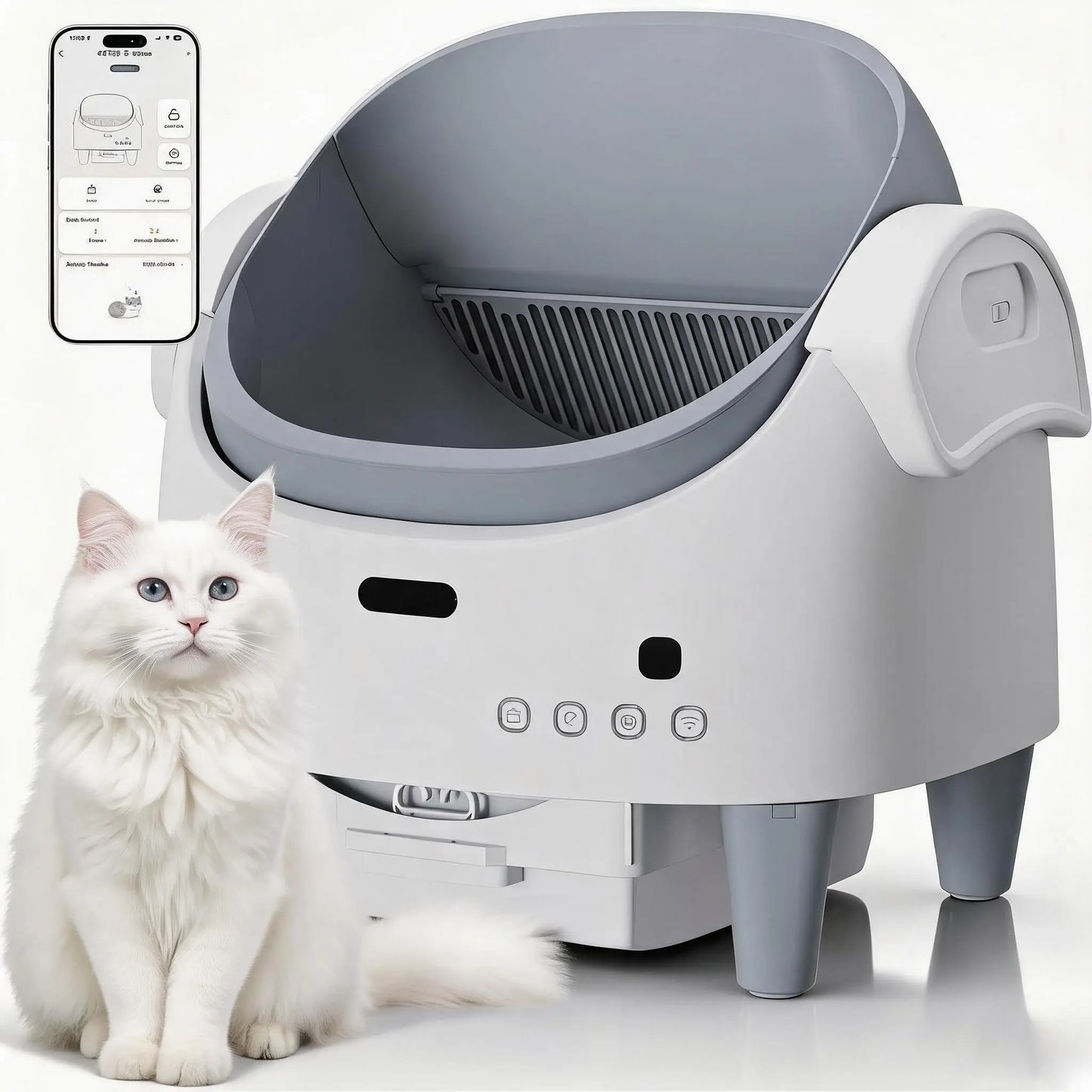Automatic Self-Cleaning Cat Litter Box with App Control, Open-Top Smart Cat Litter Box with 360° Safety Sensors & Odor Control, Large Waste Bin, Ideal for Multiple Cats