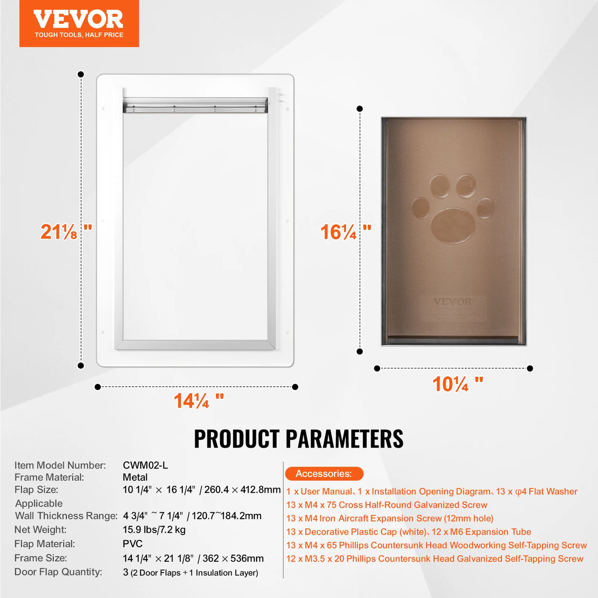Pet Door Metal Frame with Lock and 3-Flap System Weatherproof Doggy Door Easy to Install in Interior or Exterior Walls