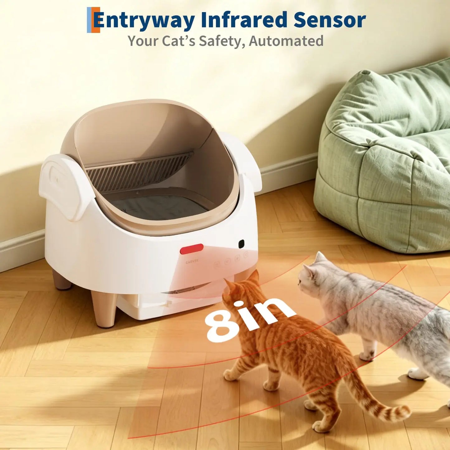 Automatic Self-Cleaning Cat Litter Box with App Control, Open-Top Smart Cat Litter Box with 360° Safety Sensors & Odor Control, Large Waste Bin, Ideal for Multiple Cats