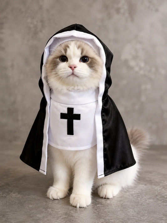 Lightweight Comfortable Pet Cosplay Hooded Cape Outfit, For Small Medium Cats Dogs, Smooth Satin Fabric With Embroidered Cross Pattern, Pet Halloween Costume Cloak, Festival Dress‑up Apparel, Theme Party Props For Cosplay G