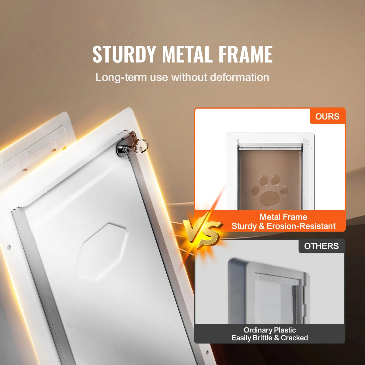 Pet Door Metal Frame with Lock and 3-Flap System Weatherproof Doggy Door Easy to Install in Interior or Exterior Walls
