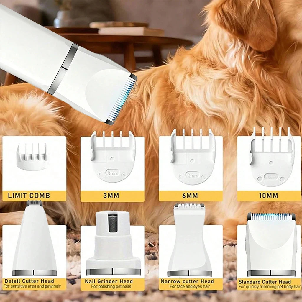4-in-1 Pet Hair Clipper Rechargeable Dog Cat Trimmer Kit Cordless Electric Grooming Shaver with Comb Guide for Puppy Kitten