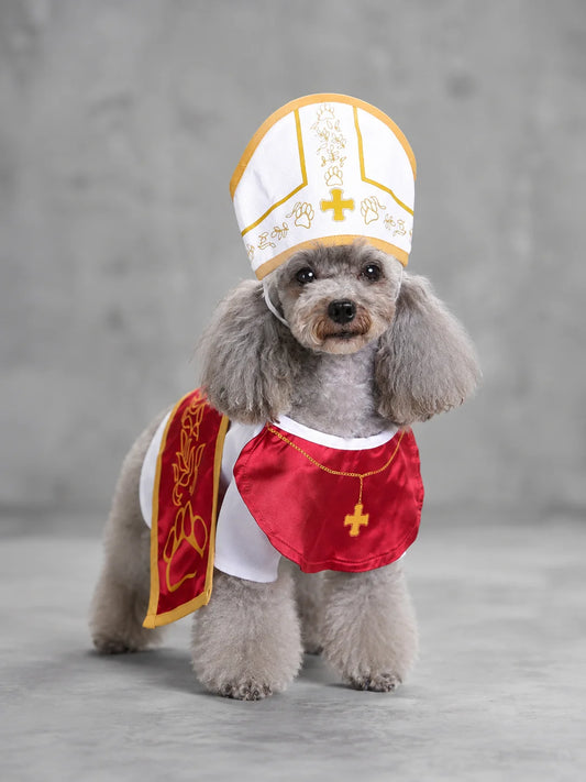 Lightweight Breathable Pet Cosplay Costume Set, For Small Medium Breed Dog Cat, Smooth Satin Fabric With Exquisite Printed Ornament, Pet Festival Dress‑up Outfit Cloak Suit, Fancy Holiday Apparel, Theme Party Props For Pet