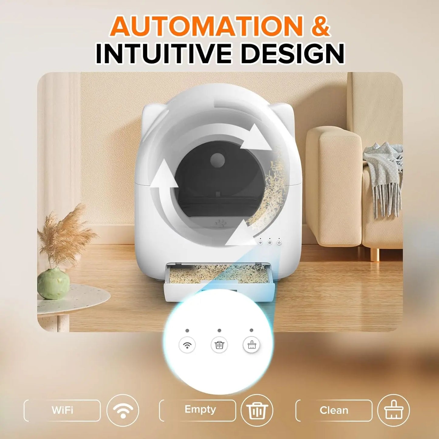 Self Cleaning Litter Box, 76L Automatic Cat Litter Box Self Cleaning for Multiple Cats, APP Control Safe Low Noise, Customized