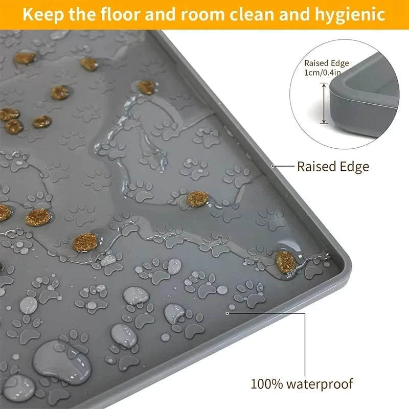 3 Bowls Elevated Cat or Dog Feeder 15° Tilted Bamboo Iron Stand Stainless Steel Pet Food Water Bowls Waterproof Anti-slip Silicone Feeding Mat for Kittens Puppies