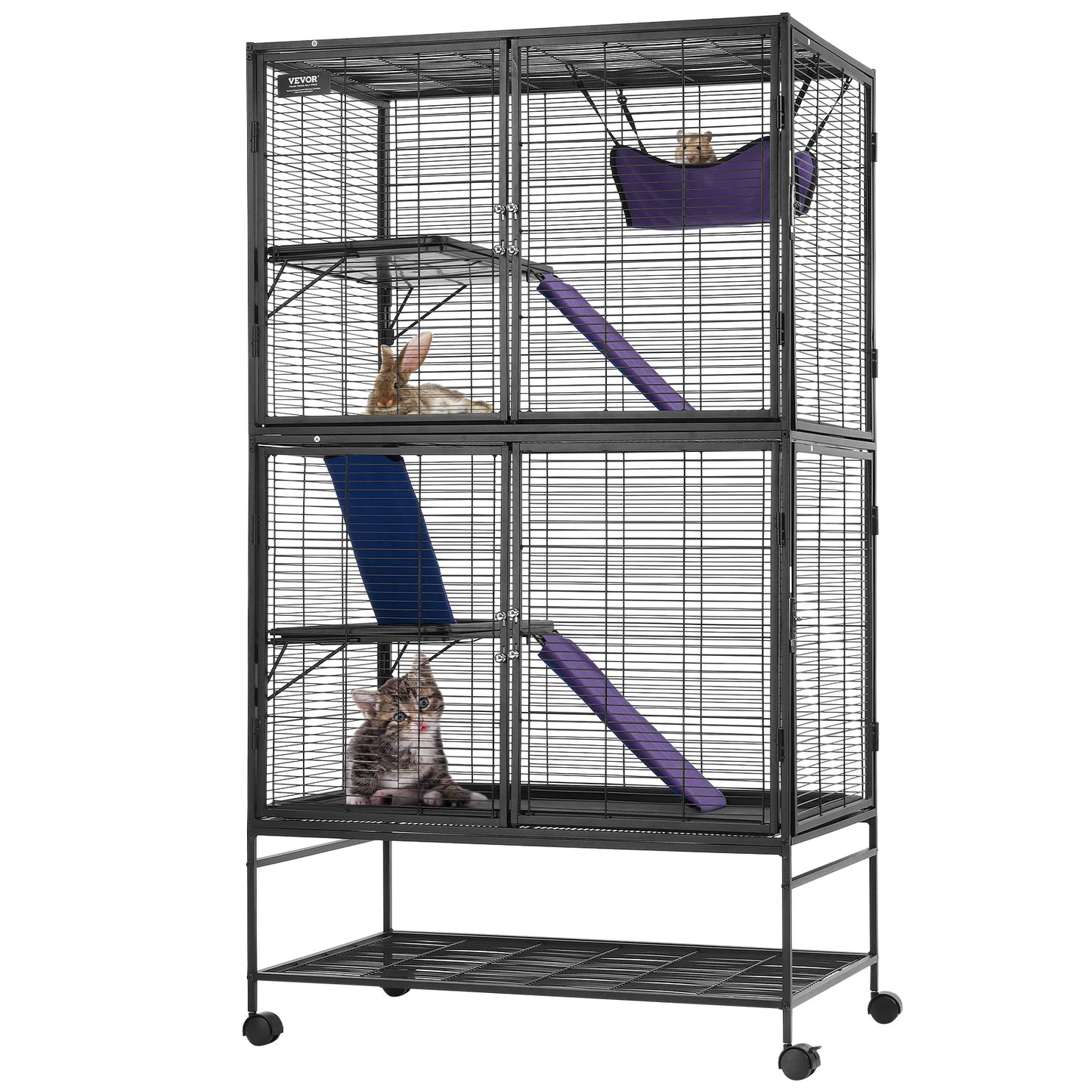 SucceBuy 64.6"Rolling Metal Ferret Cage Large4-Tier Critter Nation Cage Small Animal Cage for Pet Rat Hamster Guinea Chinchilla