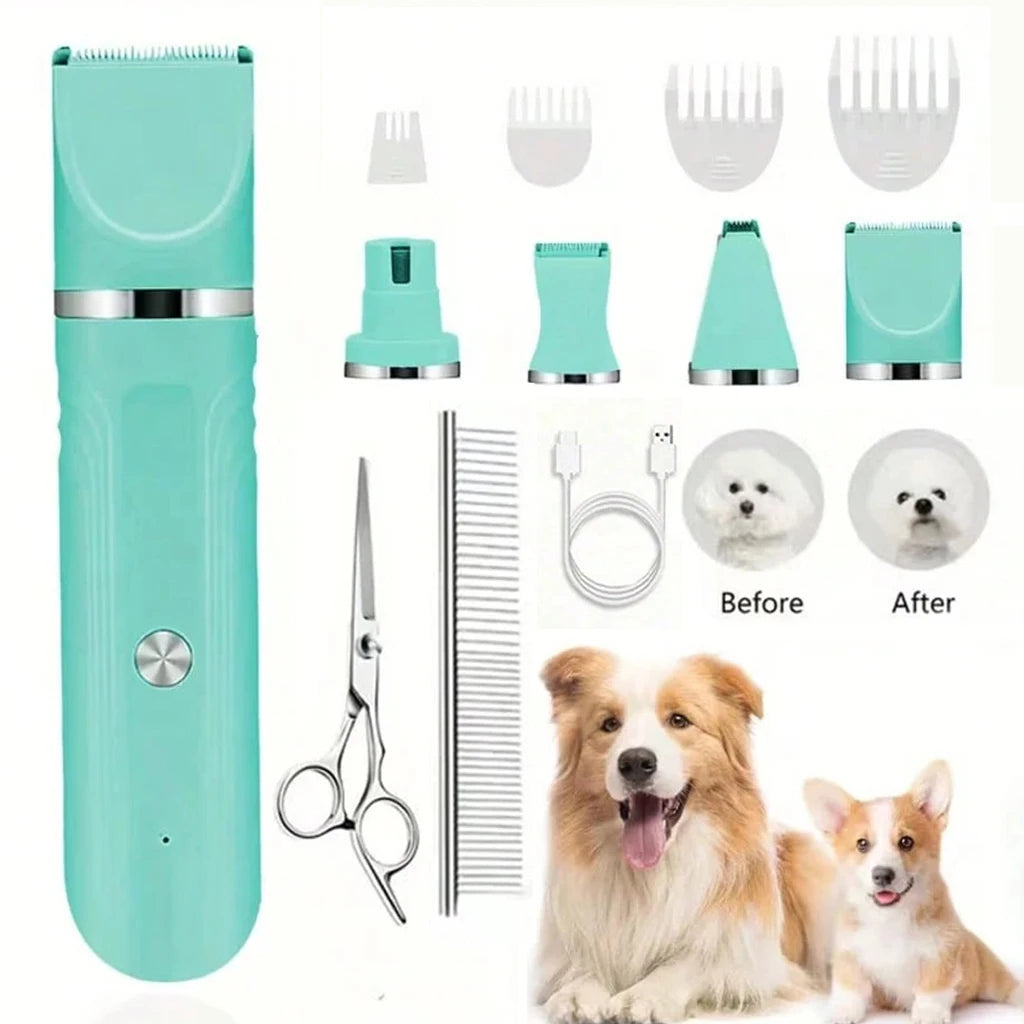 4-in-1 Pet Hair Clipper Rechargeable Dog Cat Trimmer Kit Cordless Electric Grooming Shaver with Comb Guide for Puppy Kitten