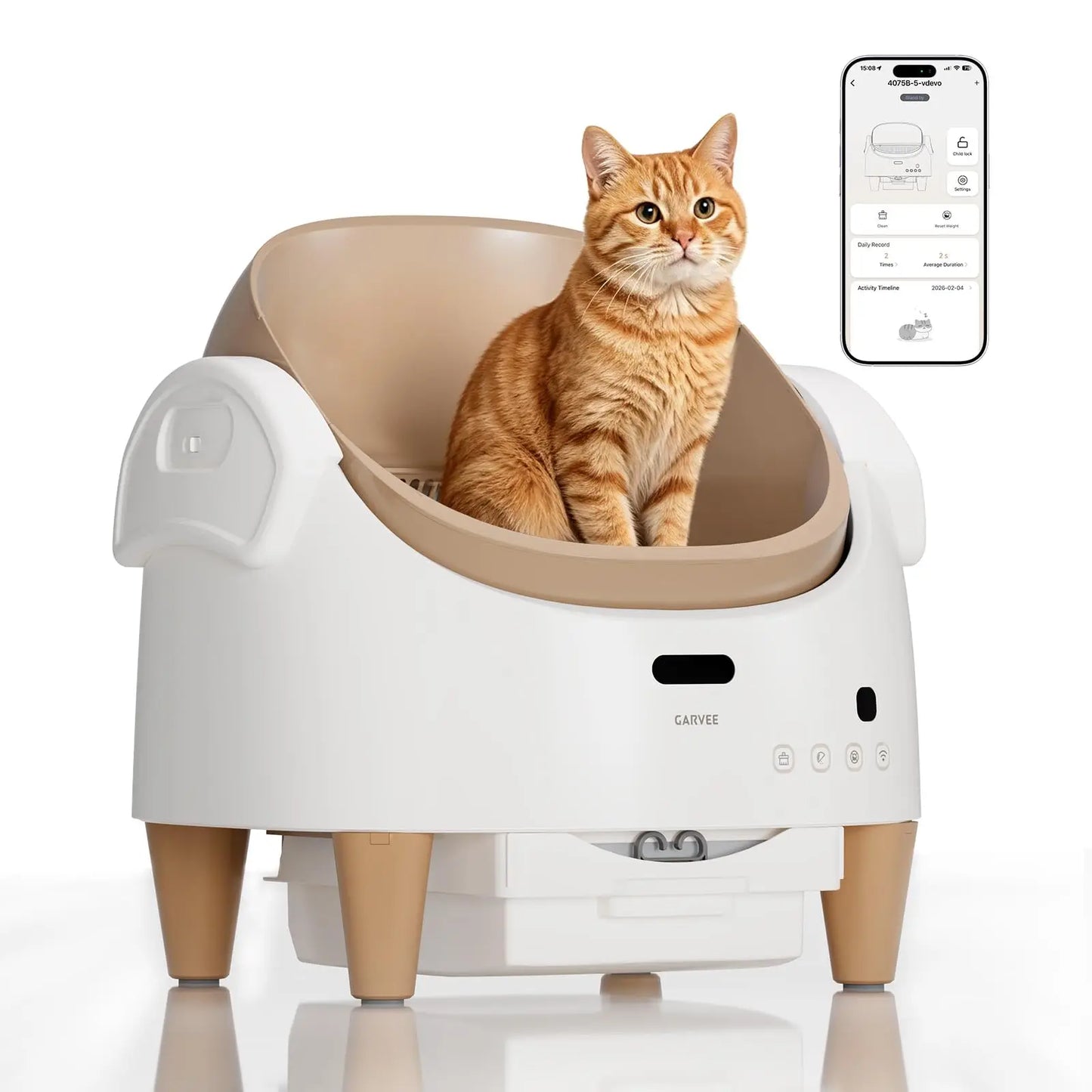 Automatic Self-Cleaning Cat Litter Box with App Control, Open-Top Smart Cat Litter Box with 360° Safety Sensors & Odor Control, Large Waste Bin, Ideal for Multiple Cats