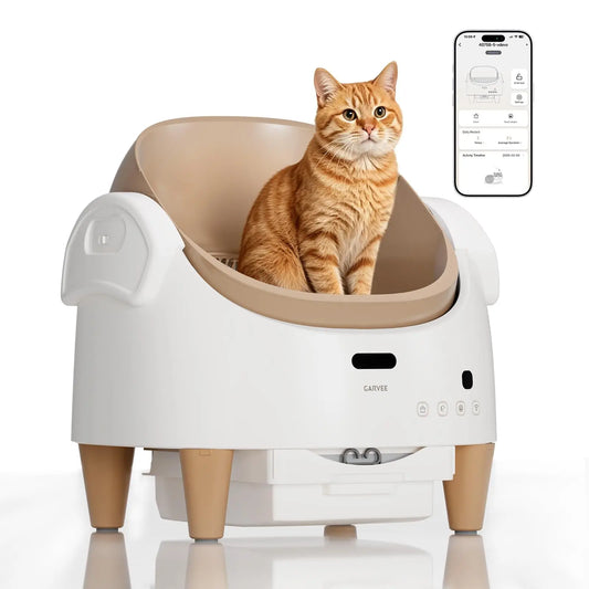 Automatic Self-Cleaning Cat Litter Box with App Control, Open-Top Smart Cat Litter Box with 360° Safety Sensors & Odor Control, Large Waste Bin, Ideal for Multiple Cats