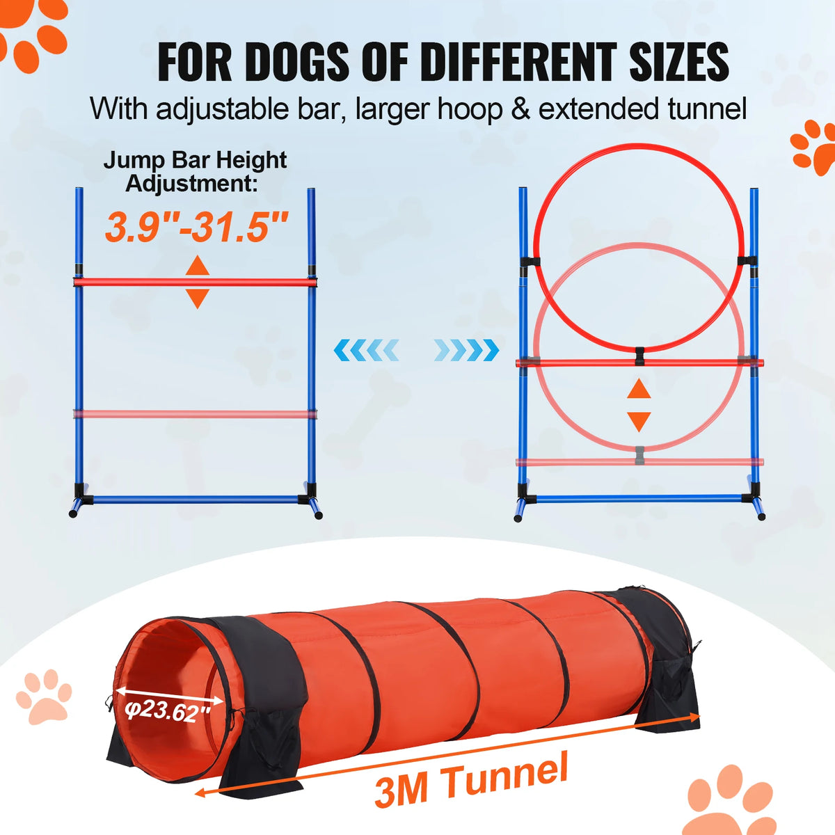 SucceBuy Dog Agility Training Equipment 5PCS Set Upgrade with Adjustable Hurdles Extend Tunne Puppy Obstacle Course Kit with Bag