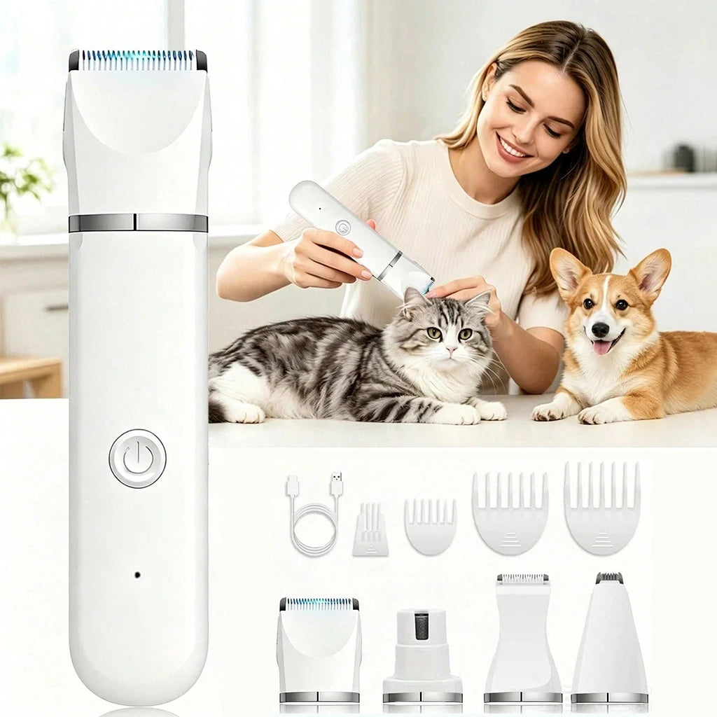 4-in-1 Pet Hair Clipper Rechargeable Dog Cat Trimmer Kit Cordless Electric Grooming Shaver with Comb Guide for Puppy Kitten