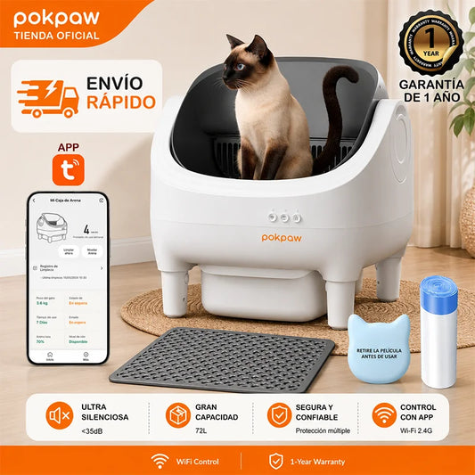 Pokpaw Automatic Self-cleaning Litter Box for Cats – 76L Large Smart Cat Toilet Open Sandbox for Cat Pet Supplies