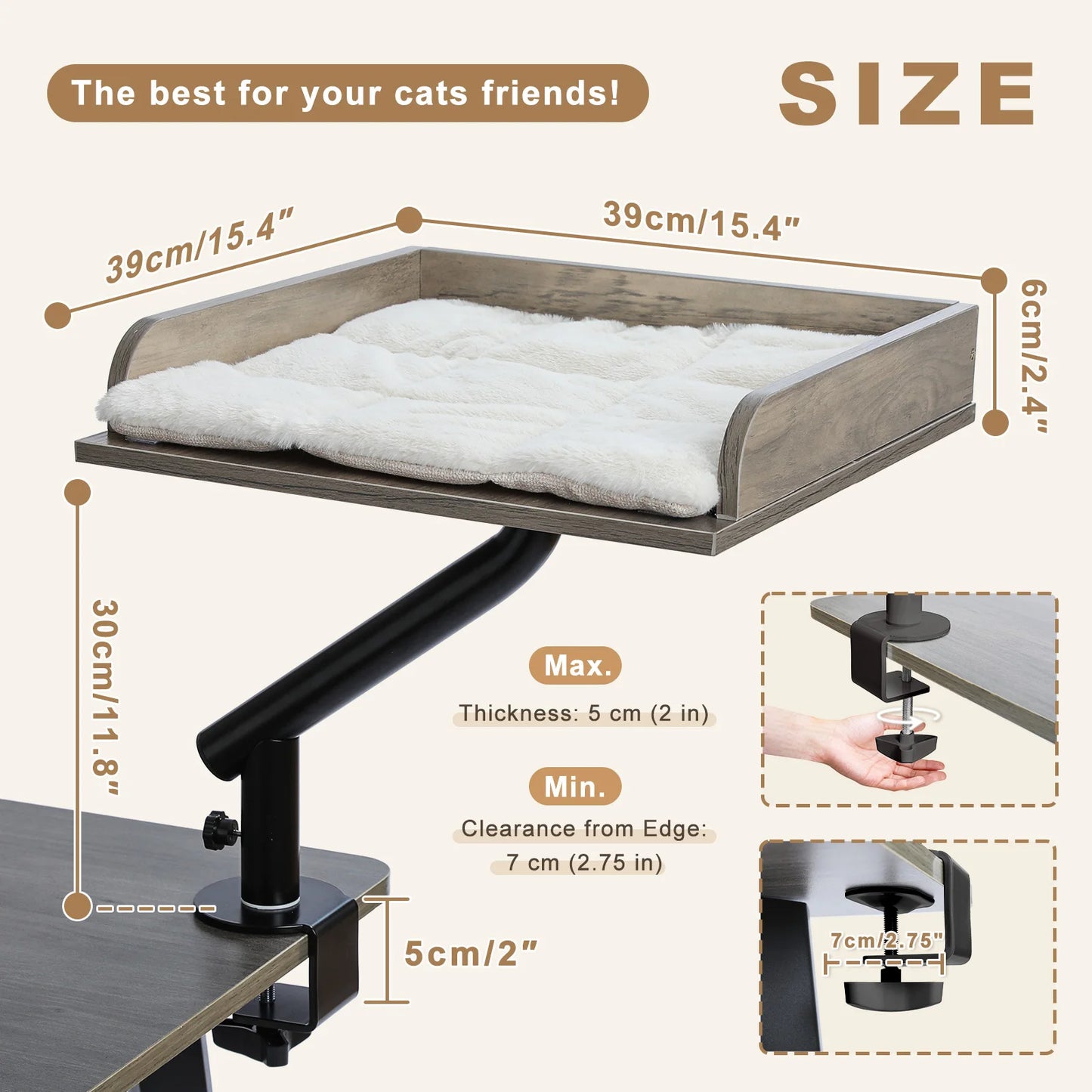 Cat Desk Bed, 360° Rotatable Cat Bed Stand for Indoor Cats, Adjustable Cat Basket, Cats Hammock for Table, Soft Cat Bed for Desk