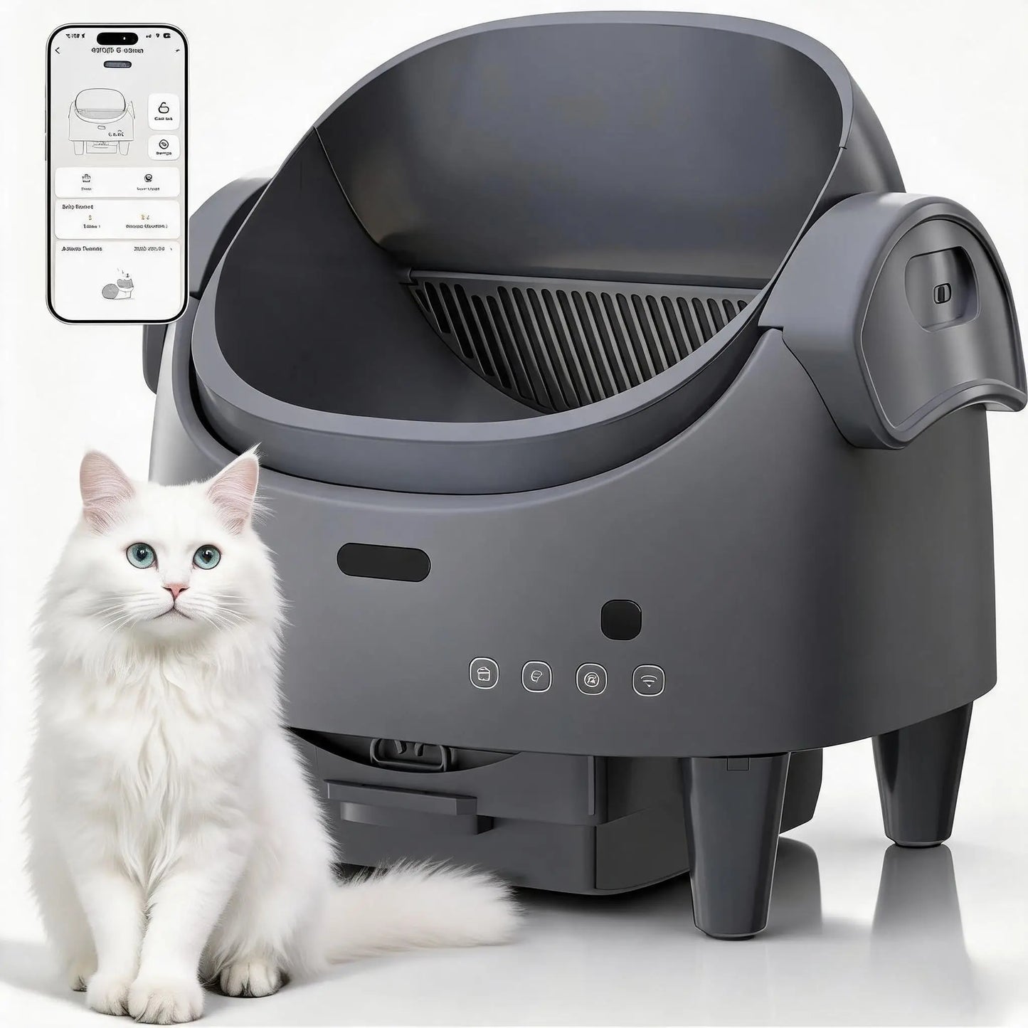 Automatic Self-Cleaning Cat Litter Box with App Control, Open-Top Smart Cat Litter Box with 360° Safety Sensors & Odor Control, Large Waste Bin, Ideal for Multiple Cats